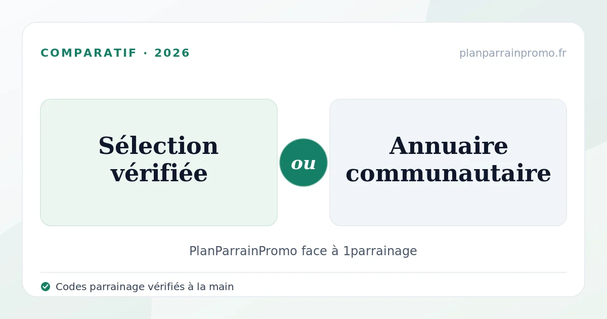 PlanParrainPromo ou 1parrainage en 2026 : sélection vérifiée ou annuaire communautaire ?