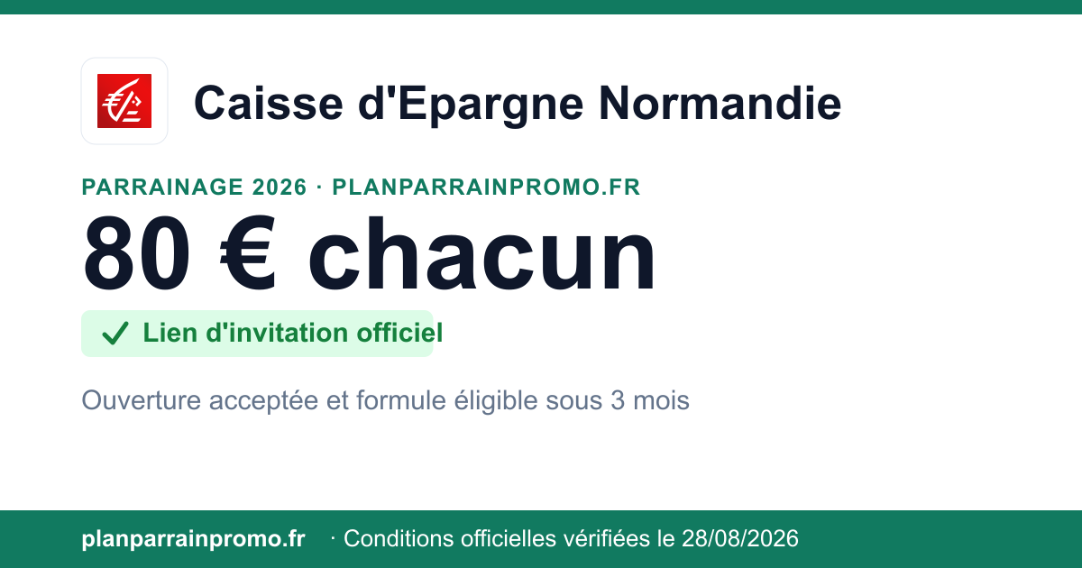 Parrainage Caisse d'Epargne Normandie 2026 : 80 € chacun