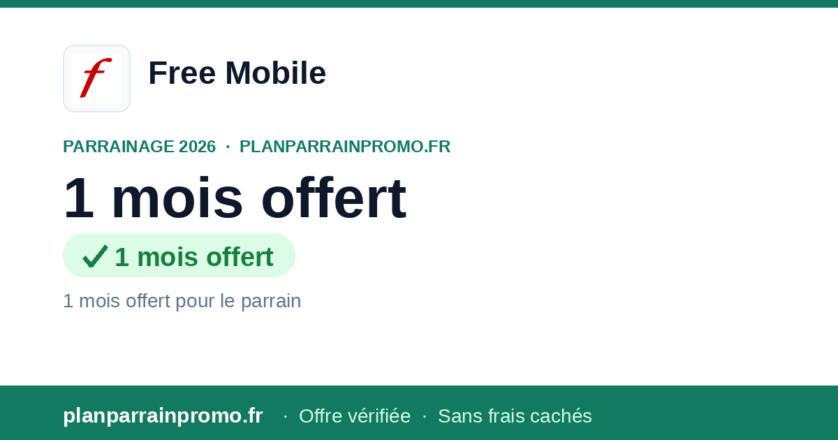 Code Parrainage Free Mobile 2026 : 1 mois offert