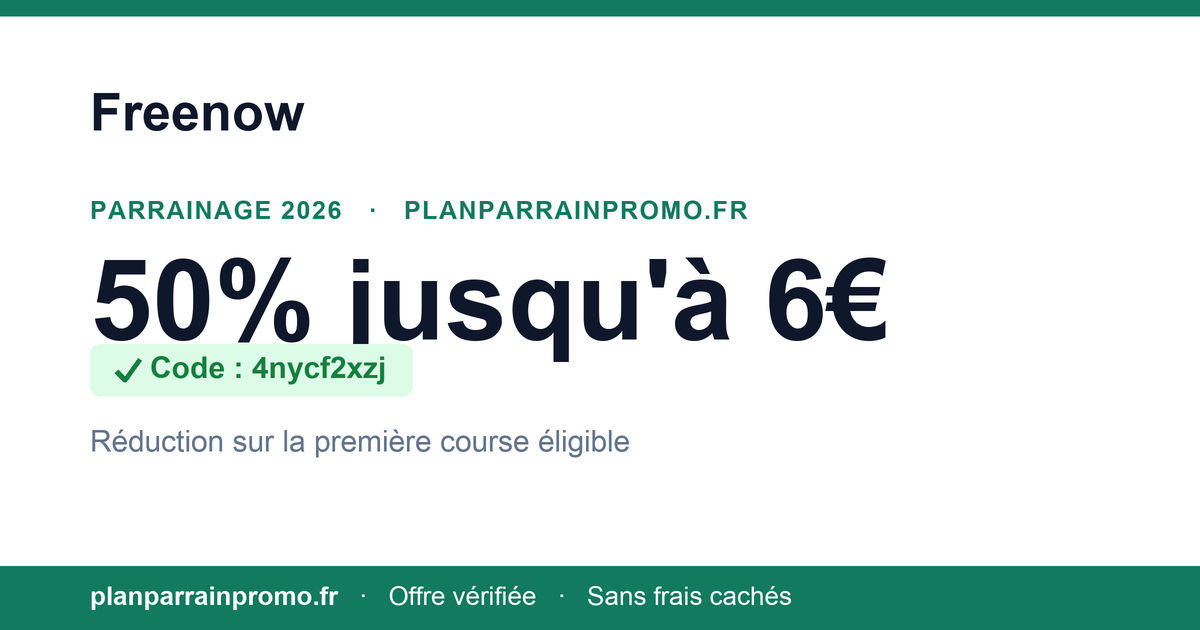 Code parrainage Freenow 4nycf2xzj, 50 % jusqu'à 6 €